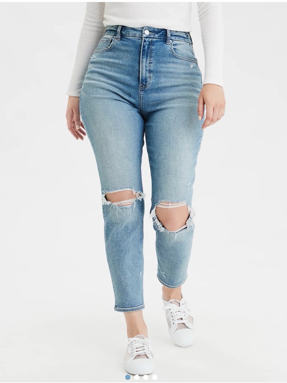 High-Rise Distressed Skinny Jeans in Light Blue